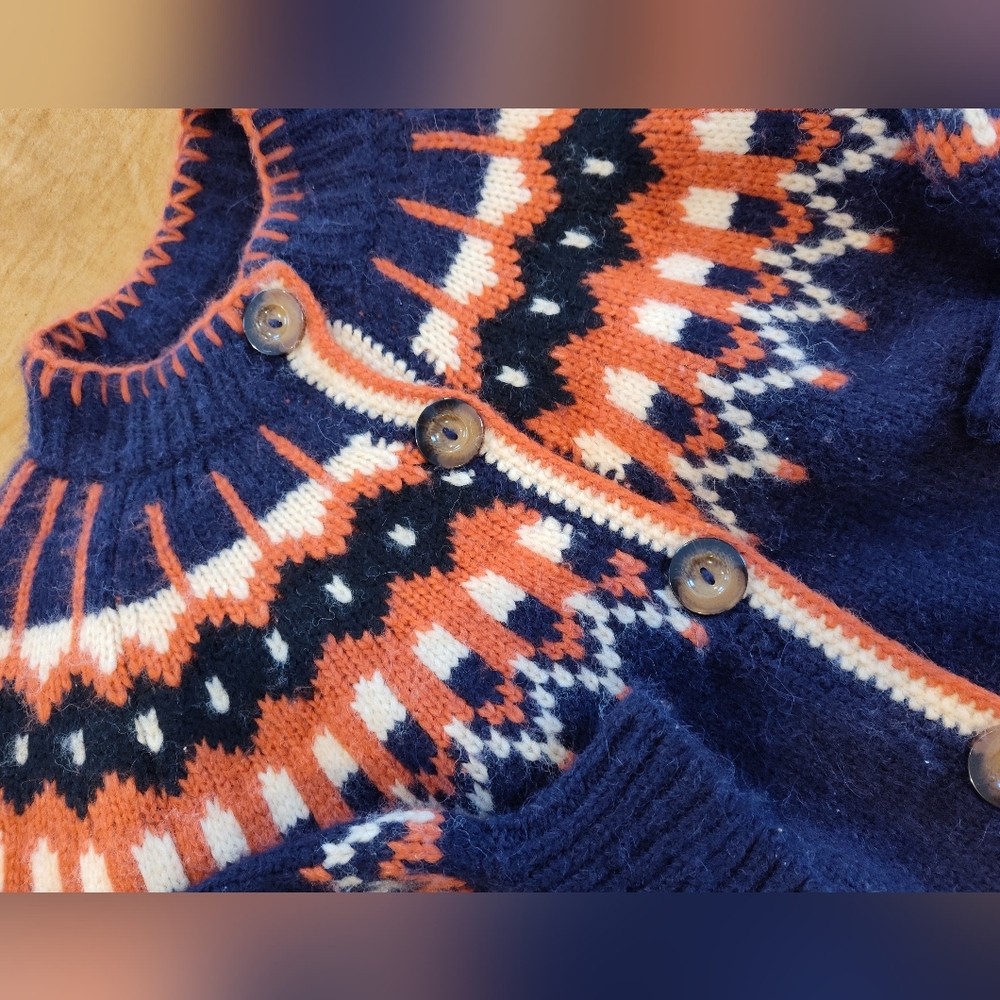 Doen Hue Balloon Sleeve Wool Fair Isle Cardigan Sweater XL - Picture 5 of 9